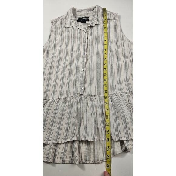 Tahari 100% Linen Sleeveless Peplum Top Size Large Button Up Tank Striped Blouse - Picture 7 of 8
